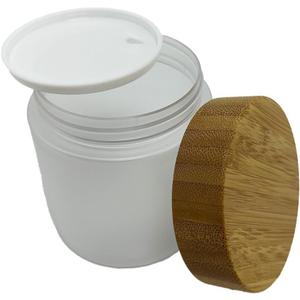 Empty Bamboo Lid Jar 8oz/250g,Refilable Plastic Round Cosmetic Containers for Powder, Body Butter, Cream, Lotion, Wide Mouth Makeup Sample Storage Pot Dispenser(Frost)