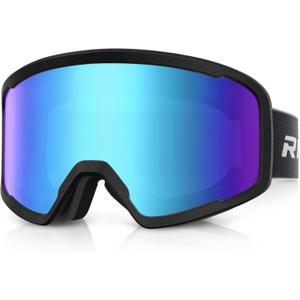 Ski/Snowboard Goggles for Men Women, OTG Snow Goggles Anti Fog 100% UV Protection Snowboarding Goggles (A03-black/Revo Blue)