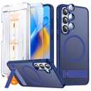 QSEVNSQ Strong Magnetic for Samsung Galaxy S25 Case with Screen Protector + Lens Protector, Fit for MagSafe,Mil-Grade Drop Protection, Seamless Stand, Translucent Blue