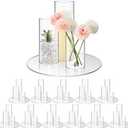 Sawysine 12 Sets 2. 6'' x 4. 7'', 5. 9'', 7. 9'' Cylinder Vase Centerpiece with Mirror Tray Included Round Glass Mirror Trays Glass Vases for Centerpiece for Wedding Table Baby Shower Party Decoration