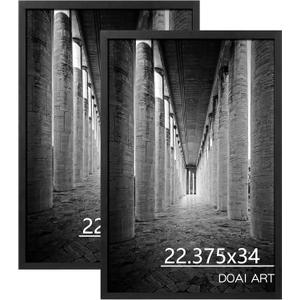 DOAI ART 22.375X34 Poster Frame Black 2 Pack, Poster Frames 22.375 x 34 inches or 34x22.375 Picture Frames with HD Plexiglass for Horizontal or Vertical Wall Mounting, Durable Scratch-proof Safe and