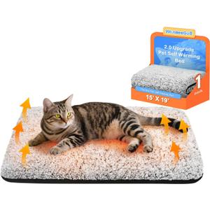 WanpeeGoo Self Warming Cat Bed, Heated Cat Bed, 2.0 Upgraded Thermal Foil Heating Pad, Plush Self-Heating Pet Mat for Crate, Floor, with Removable Washable Cover, Non-Slip, 15"x19" (Gray)