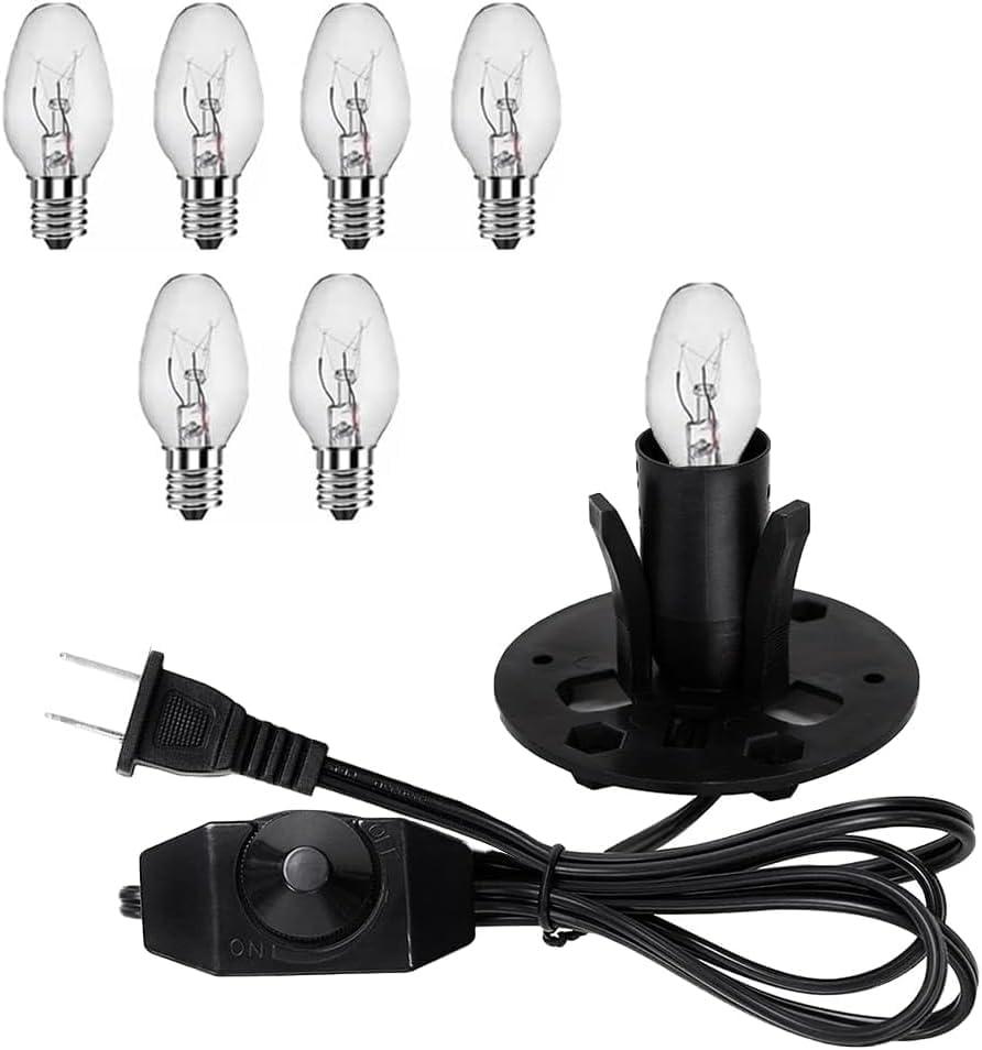 Himalayan Salt Lamp Cord Replacement Kit with Dimmer Switch & 5-Pack 15W E12 Halogen Bulbs, 5ft Cord Base Assembly for Salt Rock Lamps, 110V Adjustable Brightness Cord Set (1)