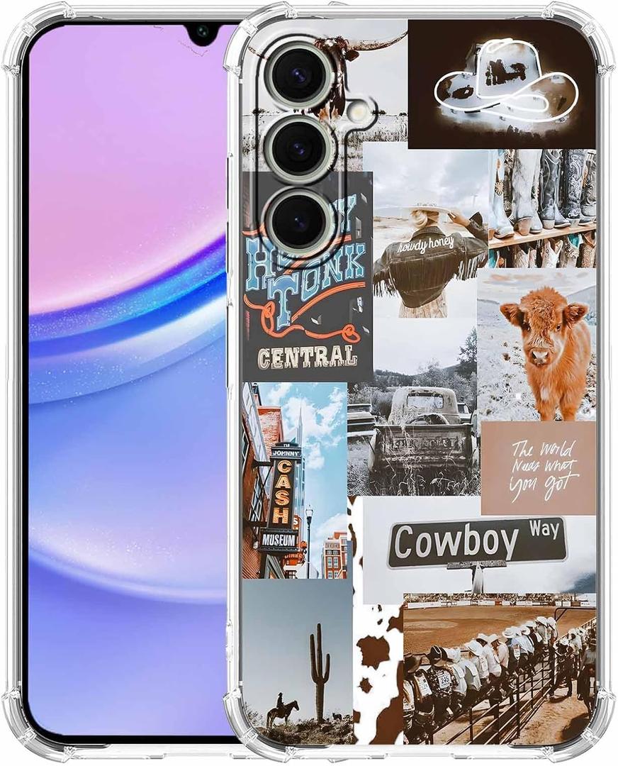 Cowboy Cowgirl Case for Samsung Galaxy A15,Western Natural Scenery Pattern,Soft TPU Bumper Case for Galaxy A15 4G/5G,6.5"