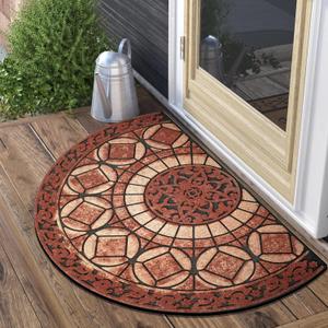 MANO Front Door Mat Outdoor Entrance, Heavy Duty Doormat Half Circle Rug for Outside Entry, Welcome Mat for Indoor Half Round Door Mats with Non Slip Rubber (21" x 33", Rust Red)