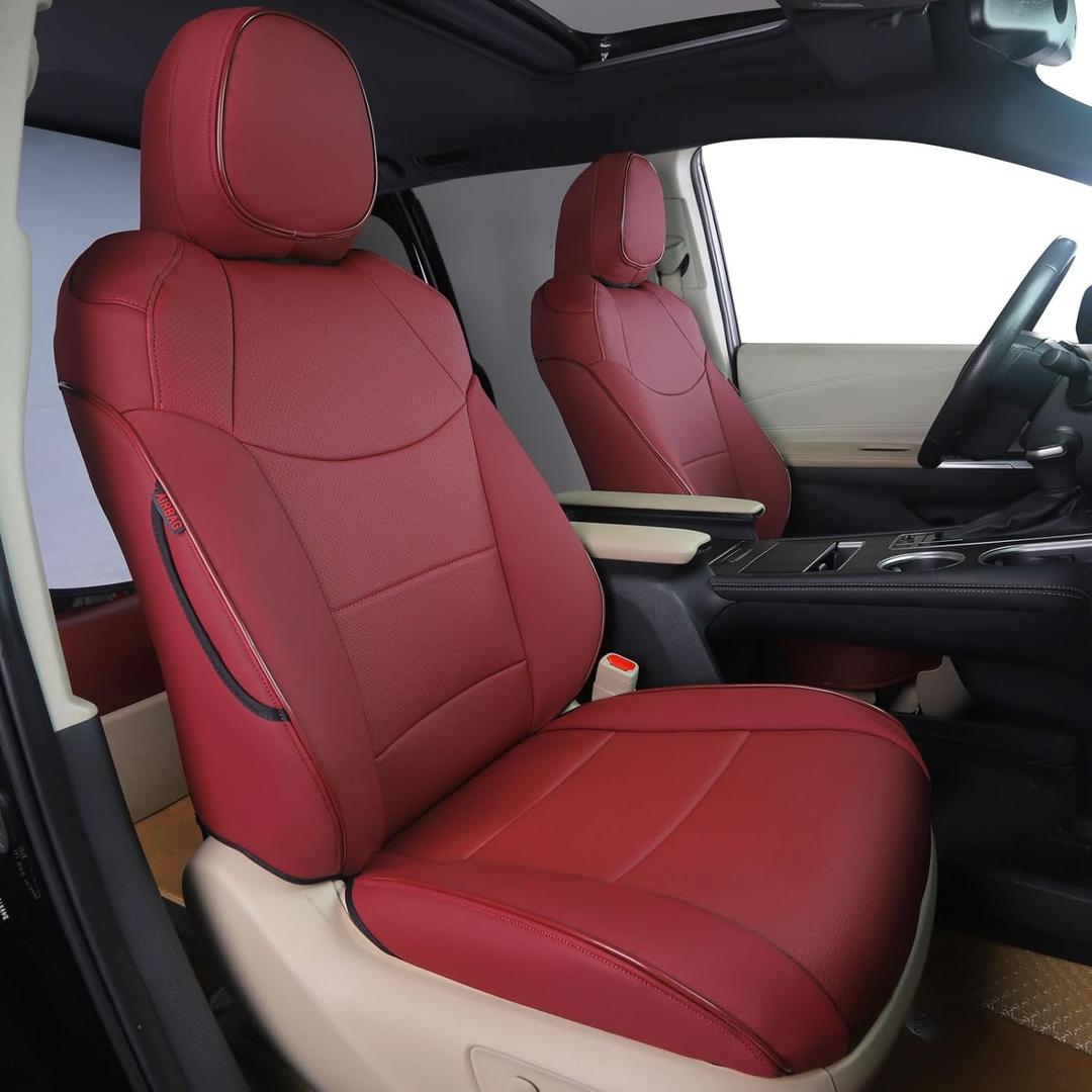 HKZ Sienna Seat Covers Custom Fit for Toyota Sienna 2021 2022 2023 2024 2025 Limited,Platinum,2nd Row Captain Seats with Leg Rest,Full Coverage Leather Seat Protector,3-Row Full Set,Burgundy