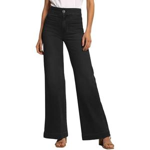 GALMINT High Waisted Wide Leg Jeans Stretchy Flare Jeans for Women Loose Baggy Denim Pants with Pockets Y2K Trendy,Size 14, Black