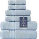 COZYART Light Blue Towel Sets for Bathroom 6Pcs, Turkish Cotton Bath Towel Set Soft Highly Absorbent and Durable 650 GSM Luxury Bathroom Sets with 2 Bath Towels, 2 Hand Towels, 2 Washclothes (Allure Blue)