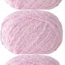 Handmade DIY Knitting Yarn,100% Polyester,Ideal for Blanket, Throws, Pillow, Baby Dolls Projects 3 Skeins (Light pink purple)