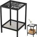 2-Tier Metal Side Table Square Small End Table with Storage Shelf Laser-Cut Leaf Pattern Accent Table Indoor Outdoor Small Space Coffee Table for Living Room, Bedroom, Patio, Plant Stand, Black, 11.8" L x 11.8" W x 17.7" H - 1 pack