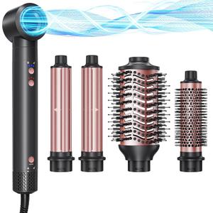 5-in-1 Hot Air Styler Wrap, High-Speed Hair Dryer Brush Blow Dryer with 2 Auto Wrap Curlers for Curling, Straightening, Volumizing, Fast Drying & Frizz-Free Styling for All Hair Types