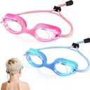 Vvinca Kids Swim Goggles with Bungee Strap No Leaking Anti Fog Toddler Goggles with Quick Adjust Ages 3-14 (01- Pink & Blue Gradient)