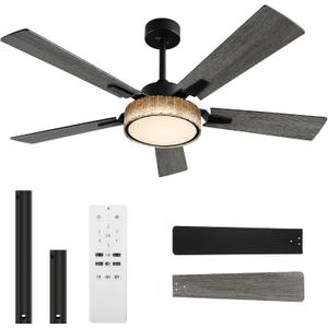 YITAHOME 52 Inch Black Chandelier Ceiling Fan with Lights