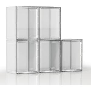 Boot Storage Organizer Tall Boots, 5 Pack Clear Shoe Storage Boxes Stackable Boot Boxes for Tall Boots Organizer for Closet, White Display Case with Clear Door for Purse, Handbag, Figure, Book (XL-5 Pack, White with Clear Door)