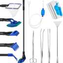 Aquarium Fish Tank Cleaning Tool Kit Include 4 Pcs Long Aquascape Tools Kit 1 Pcs Magnetic Glass Cleaner Brush 5 in 1 Fish Tank Gravel Cleaner and Siphon Vacuum for Terrarium Fish Tank Set