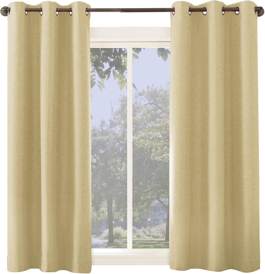 Sun Zero Miles Woven Grid Textured Total Blackout Grommet Curtain Panel, 40" x 63", Yellow
