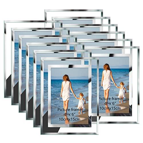 Hoikwo Bulk 4x6 Picture Frames, 6Packs Silver Photo Frames 4 by 6, Glass Wedding Frames 4x6, Clear Mirror Wedding Photo Frames, Only for Tabletop Display Vertically or Horizontally
