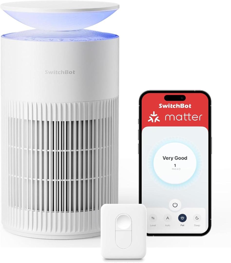 SwitchBot Air Purifiers for Home Large Room with Matter Up to 3620 ft with Remote, 20dB, Washable Pre-filter, Pet Mode, Aromatherapy, Work with Apple Home, Alexa, GoogleHome, HomeAssistant