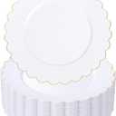 SUT 72 Pcs White Plates Disposable, White Plastic Plates With Gold Trim, 10.25 Inch Gold Dinner Plates, Fancy Plastic Plates, Plates Disposable Heavy Duty for Wedding, Parties, Banquets