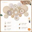 15 Pcs Boho Wall Basket Decor Woven Rattan Seagrass Wall Decor Hanging Rustic Farmhouse Western Art Decoration for Nursery Living Room Bedroom Home Kitchen(Grey White Style)