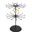 MyGift 2 Tier Black Metal Rotating Necklace and Bracelet Organizer Jewelry Stand with 24 Hooks, Multipurpose Accessory and Keychain Spinning Display Rack with Top Handle Card Holder