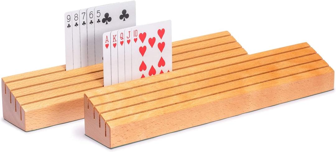 Yellow Mountain Imports Extra-Wide Solid Beechwood Playing Card Holders - Set of 2 (13.8)