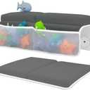 Baby Bath Kneeler and Elbow Rest Pad Set - Baby Bath Support for Knees and Elbows - Bath Kneeler Pad with Memory Foam and Bath Toys Organizer - Ideal Bath Kneeling Pad for Bathing Baby - Dark Grey