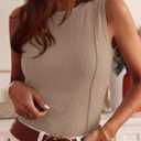 PRETTYGARDEN Sleeveless Tops for Women 2026 Summer Ribbed Tank Top Fitted Shirts Basic Tees Cute Spring Going Out Y2k Clothes (Beige, M)