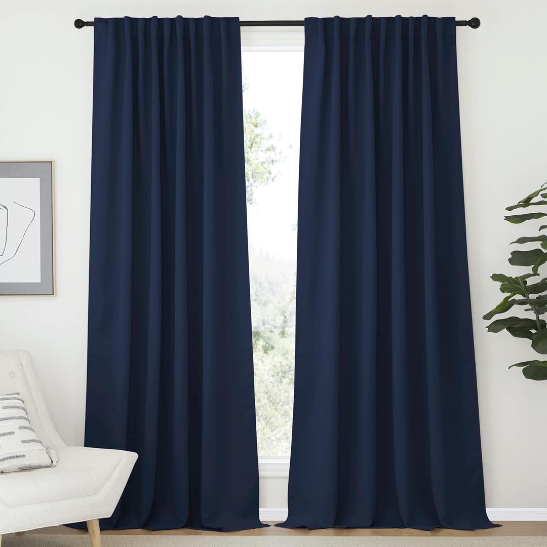 NICETOWN Vertical Blinds Window Curtain Panels - (Navy Color) 70 by 108 inches, Set of 2 Panels, Energy Saving Blackout Curtains for Hall Room
