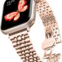 baozai Thin Band Compatible with Apple Watch Band 42mm 41mm 40mm 38mm, Women Slim Stainless Steel Wristband for Apple Watch Series 11-1/SE3/SE2/SE, Rose Gold