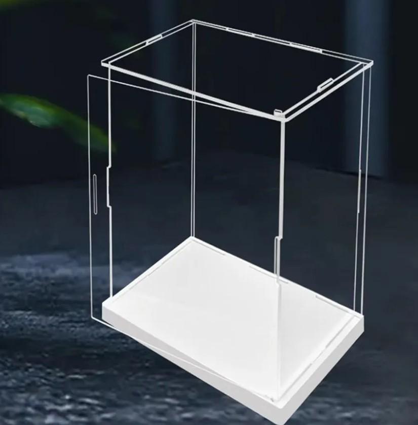 Side Opening Door Clear Acrylic Display Case-Assemble Countertop Box with White Base,Dustproof Protection Showcase for Action Figures Toys Collectibles (20x15x35cm/8x6x14inch)