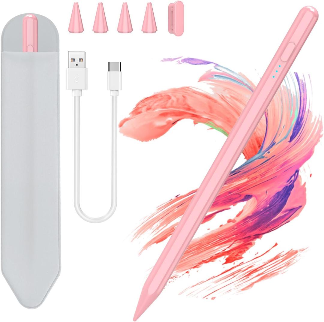 COO Stylus Pen for iPad 2018-2023 with Palm Rejection, 30Mins Fast Charging, iPad Pencil for iPad Pro 11/12.9in, iPad Air 3/4/5, iPad mini 5/6th, iPad 6/7/8/9/10 (Pink01 with grey pen plugs)