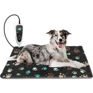 Dog Heating Pad 32x20in Waterproof Pet Heating Pad for Dogs Smart Thermostat Switch, Whelping Supplies Heated Dog Bed,Adding Wire Rope Wires Puppy Heating Pad Mat-with Plush Fabric Cover