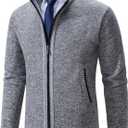 Men's Cardigan Sweaters Full Zip Up Stand Collar Slim Fit Casual Knitted Sweater with 2 Front Pockets (X-Large, 1/Light Grey)