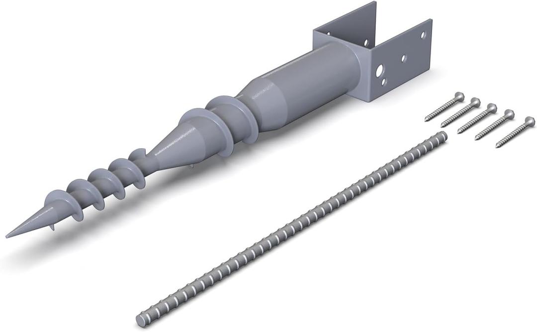 Mayne No Dig Ground Anchor - 3.75in x 2.88in x 26.75in - Includes Lag Bolts (5) & 20 Rebar (1) - Galvanized Steel (580D)