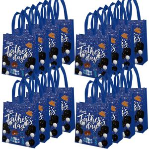 16Pcs Father's Day Party Non-Woven Bags Candy Goodie Gift Bags Reusable for Happy Fathers Day Dad Theme Party Supplies 7.8x3.1x9.8 InchesBlue