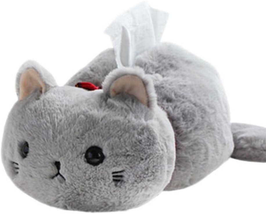 CHOOLD Cute Cartoon Animal Cat Tissue Box Plush Cover Paper Holder Napkin Box for Car Home Bathroom Kitchen Office (Gray)