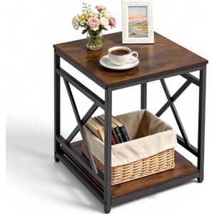VEVOR End Table 18" Square, 2-Tier Side Table with Open Storage Shelves, Industrial Nightstand Bedside Table with Metal Frame & Wood Top, Small Sofa Table for Living Room, Bedroom, Office, Dorm, 18" x 18" x 20"