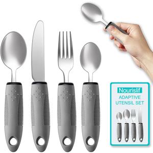 Nourislif Adaptive Utensils 4pcs For Hand Tremors,Elderly, Arthritis,Parkinsons-Built Up Utensils For Adults 2.5oz Each, Silverware Set With Handle, Flatware Cutlery Set For Seniors