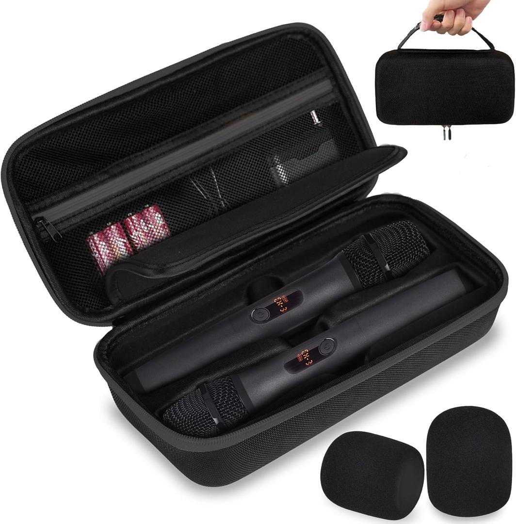 Wireless Microphone Case Compatible with JBL Wireless Two Microphone System, Handheld Dual Mic Travel Bag for Party Box, Singing, Karaoke for JBL mic, Receiver, Adapter, AA Batteries -Black (Box Only)