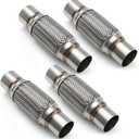 4 Pack 2.25 x 6 Inches Stainless Steel Heavy Duty Flex Pipe, Double Braid Tube, Overall Length 10 Inches