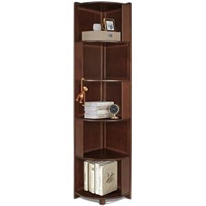 DOUSY-5 Tier Bamboo Corner Shelf, Mid Century Modern Corner Bookshelf, 69" Tall Stylish Bookcase Display Rack Plant Stand for Living Room, Bedroom, Home Office, Kitchen, Walnut