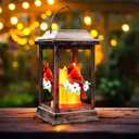 Solar Lanterns Outdoor Hanging Lanterns, Metal with Glass Cardinal Solar Lights, Waterproof Decorative Lantern Garden Decor for Outside Table Patio Yard, Memorial Gifts Grave Decorations for Cemetery