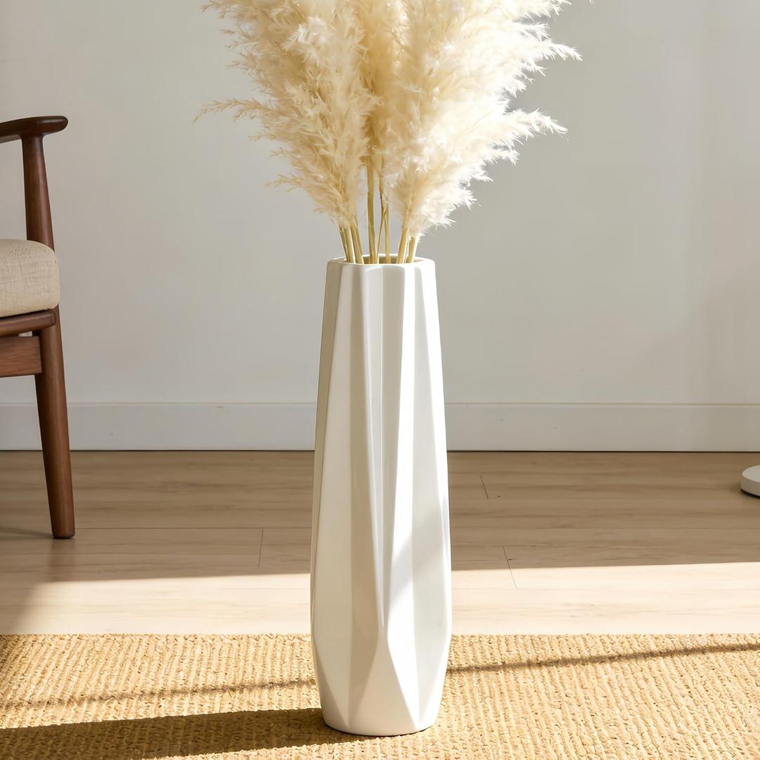 Ceramic Tall Floor Vase, White 17.7" Large Flower Vase Decorative Vases for Pampas Grass Living Room Modern Home Decor Office Bedroom Kitchen Wedding House Dcor, Gift for Wedding Housewarming