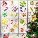 Christmas Candy Window Stickers Decorations Hot Stamping Lollipop Peppermint Window Clings Christmas Peppermint Candy Wall Decals for Xmas Winter Candyland Party Decorations (34 Pcs)