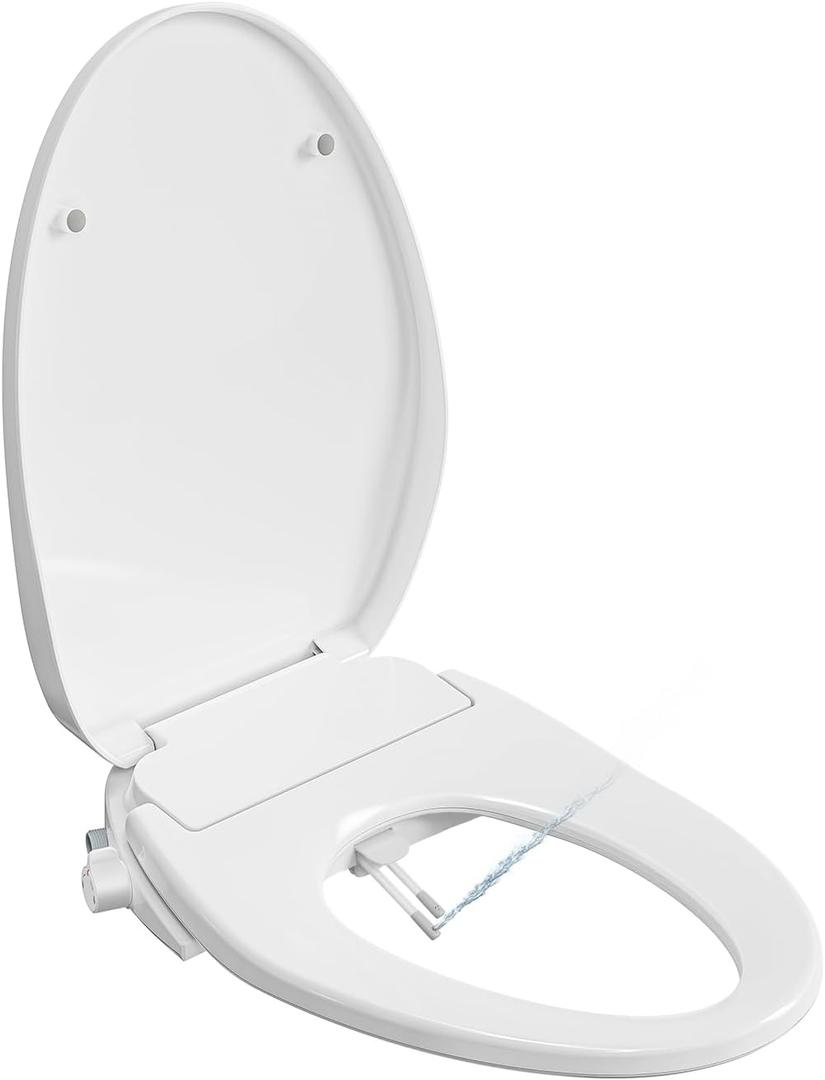 Non-Electric Bidet Toilet Seats Elongated Soft Close Lid Feminine & Front Wash Smart Dual Self Cleaning Nozzle 10-Min Easy DIY Install Cold Water Function B100