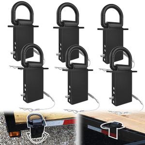 Stake Pocket D Rings 6pcs 18000lbs Heavy Duty D-Ring Tie Downs for Utility Trailers and Flatbed Trucks w/Hitch Pin w/Steel Cables, Removable Tie Downs for Flatbed Cargo Trucks, Black Upgrade
