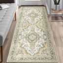 Washable Runner Rug 2'x6',Green Rug Runners Non Slip,Long Boho Rugs for Hallways Kitchen Bathroom Bedroom Entryway,Vintage Bohemian Distressed Floor Carpet,Sage Floral