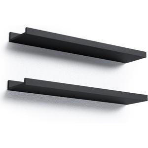 Boswillon Long Floating Shelves, 2 Set Modern Black Wall Shelf for Bedroom, Nursery Book Shelf with Lip, Picture Ledge Shelf for Living Room Bathroom Kitchen - Black, 23.6 In