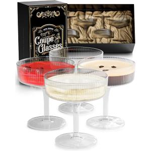 Champagne Coupe Glasses Set of 4 - Expresso Espresso Martini Glasses, Ribbed Coupe Cocktail Glasses, Vintage, Crystal